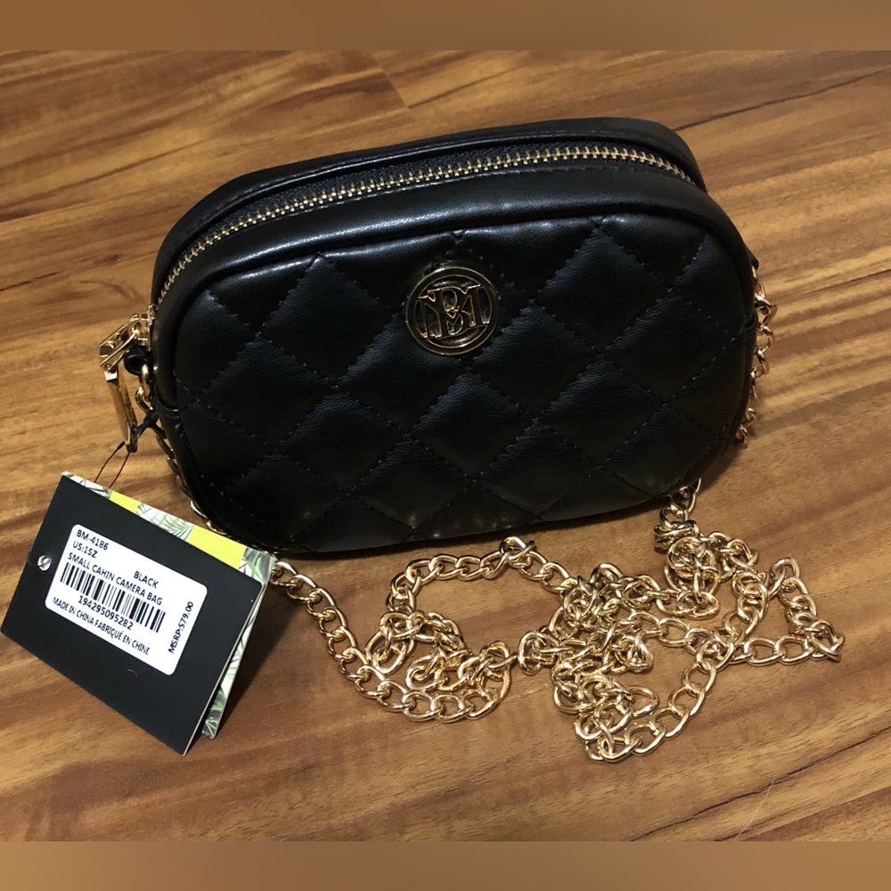 NWT Badgley Mischka Small Chain Quilted Vegan Leather Bag gold chain